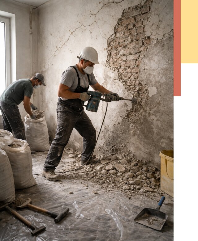 Демонтаж штукатурки со стен в Азове от 7394 руб/м² — быстро и недорого | ОТДЕЛОЧНИК-Азв