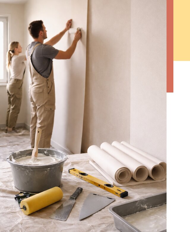 Поклейка бумажных обоев в Азове от 5648 руб./м2 — быстро и недорого | ОТДЕЛОЧНИК-Азв