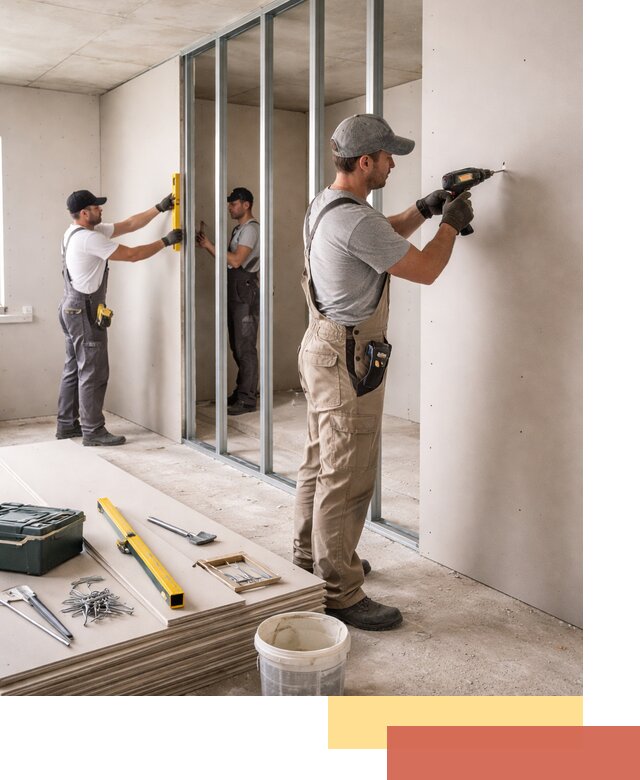 Однослойная перегородка из гипсокартона в Азове под ключ, монтаж и отделка