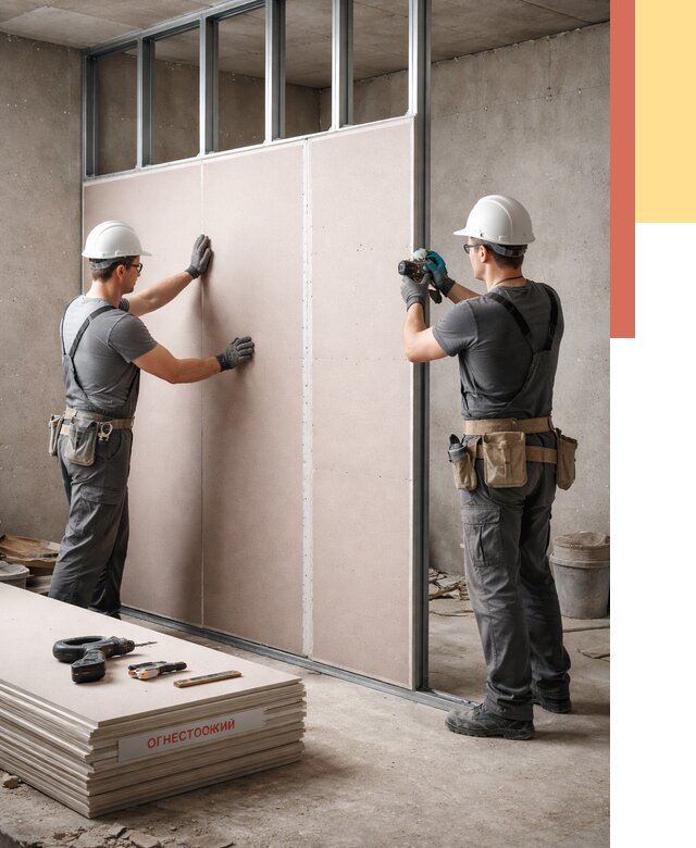 Перегородка из огнестойкого гипсокартона в Азове от 1900 руб. под ключ | ОТДЕЛОЧНИК-Азв