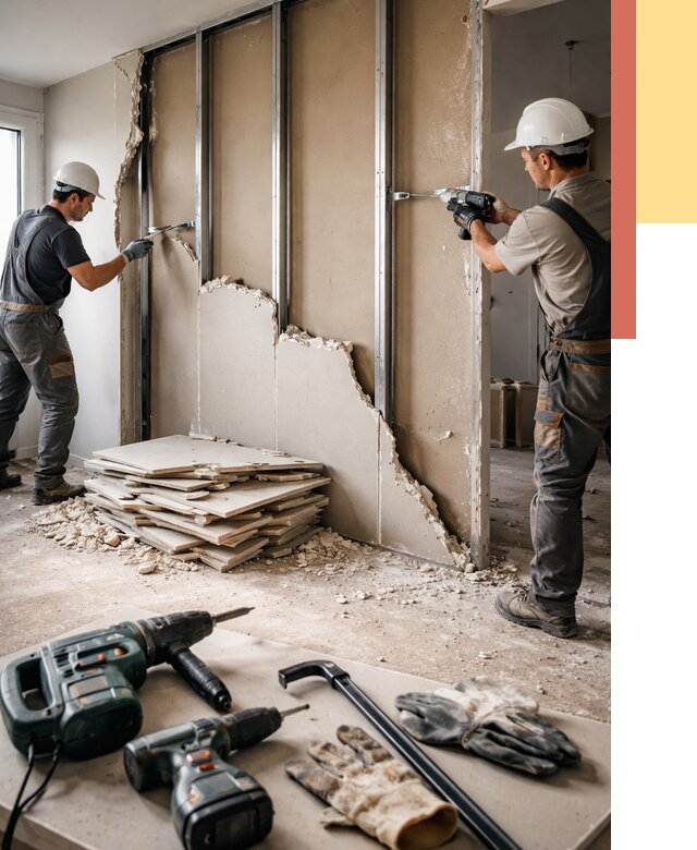 Демонтаж перегородки из гипсокартона в Азове от 1232 руб. быстро и недорого | ОТДЕЛОЧНИК-Азв