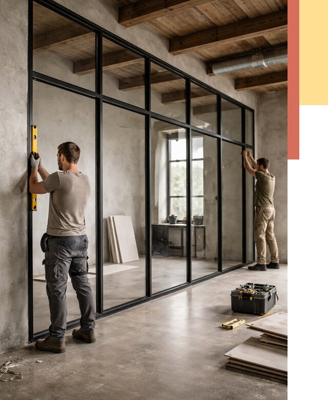 Стеклянные перегородки лофт в Азове от 10782 руб. под ключ | ОТДЕЛОЧНИК-Азв