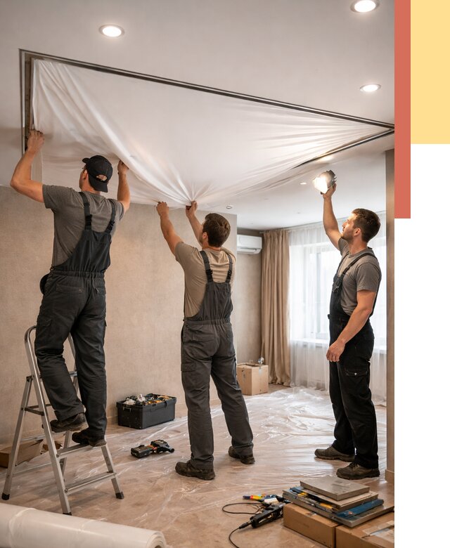 Монтаж ПВХ натяжного потолка в Азове от 3594 руб. под ключ | ОТДЕЛОЧНИК-Азв