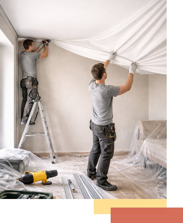 Монтаж тканевого натяжного потолка в Азове недорого и быстро