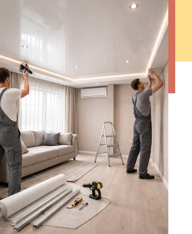 Монтаж глянцевого натяжного потолка в Азове от 770 руб. под ключ | ОТДЕЛОЧНИК-Азв