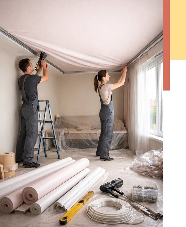 Монтаж цветного натяжного потолка в Азове от 4313 руб/м² — быстро и недорого | ОТДЕЛОЧНИК-Азв