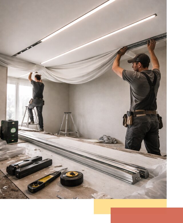 Монтаж натяжных потолков со световыми линиями в Азове