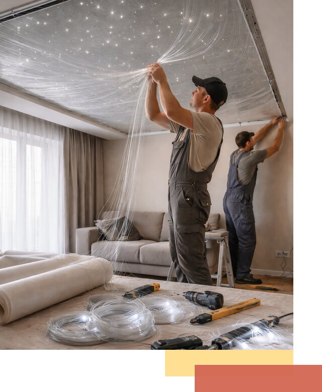 Монтаж натяжного потолка «Звездное небо» в Азове