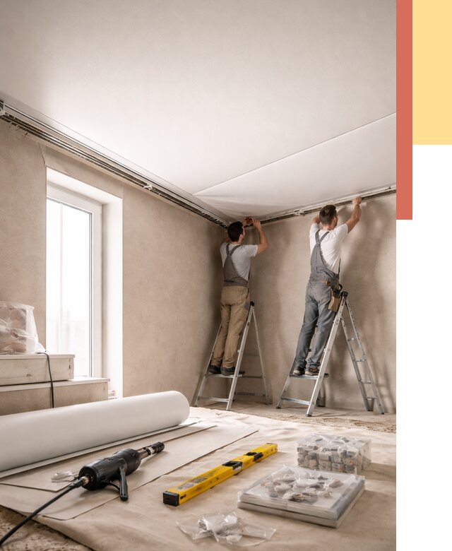 Монтаж натяжного потолка в спальне в Азове от 3902 руб. под ключ | ОТДЕЛОЧНИК-Азв