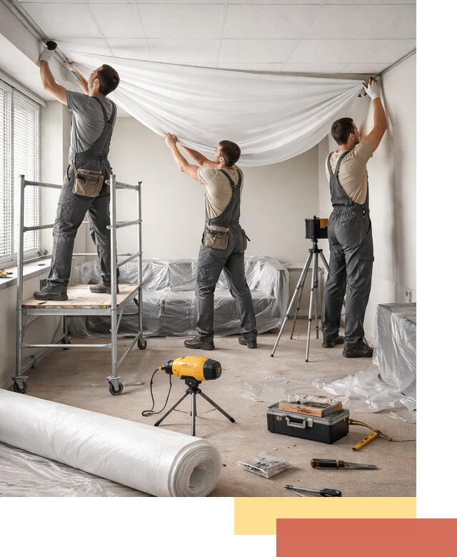 Монтаж натяжного потолка в офисе в Азове