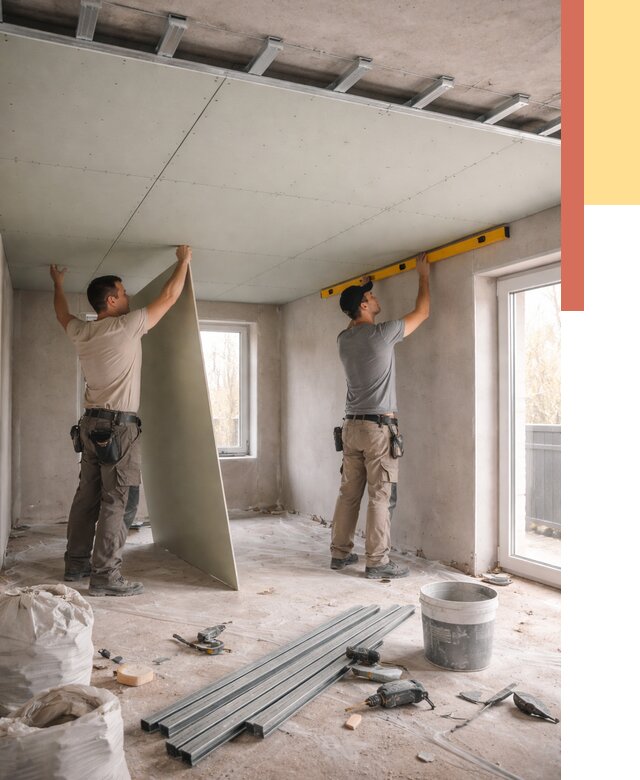 Одноуровневый потолок из гипсокартона в Азове от 770 руб. — монтаж под ключ | ОТДЕЛОЧНИК-Азв