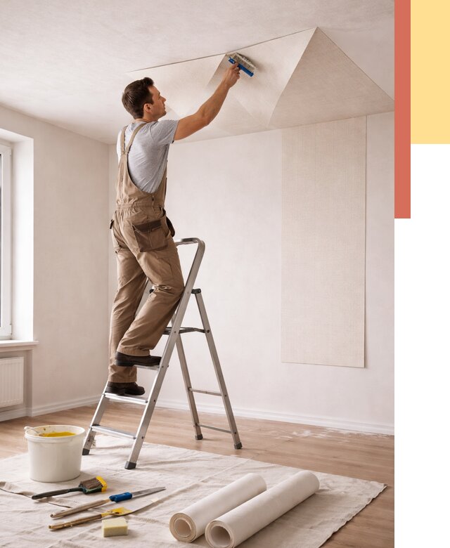 Поклейка обоев на потолок в Азове от 4621 руб. быстро и недорого | ОТДЕЛОЧНИК-Азв